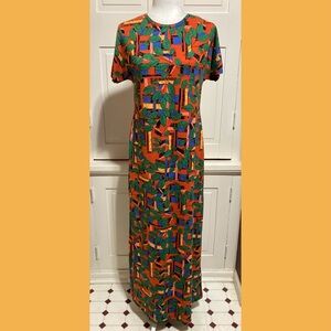 LuLaRoe Size S Orange Multicolor Flower Floral Leaf Maxi Long Dress Funky Cool